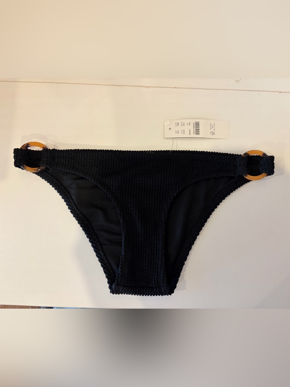 J. Crew Low Rise Textured Bikini Bottom with Tortoiseshell Rings